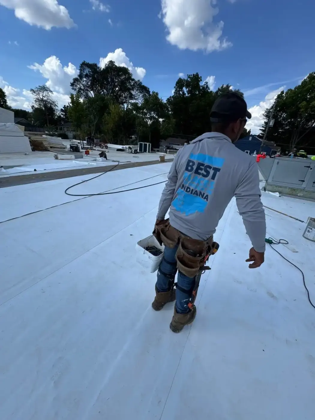 Tarping and dry-in on a Cedar Lake commercial roof